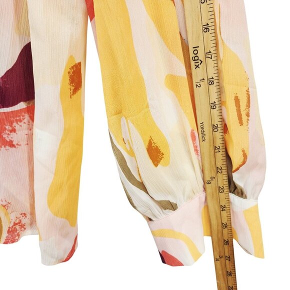 Abstract Yellow Print Womens Button-Up Blouse XXL Long Sleeve Lightweight Top - Picture 7 of 8
